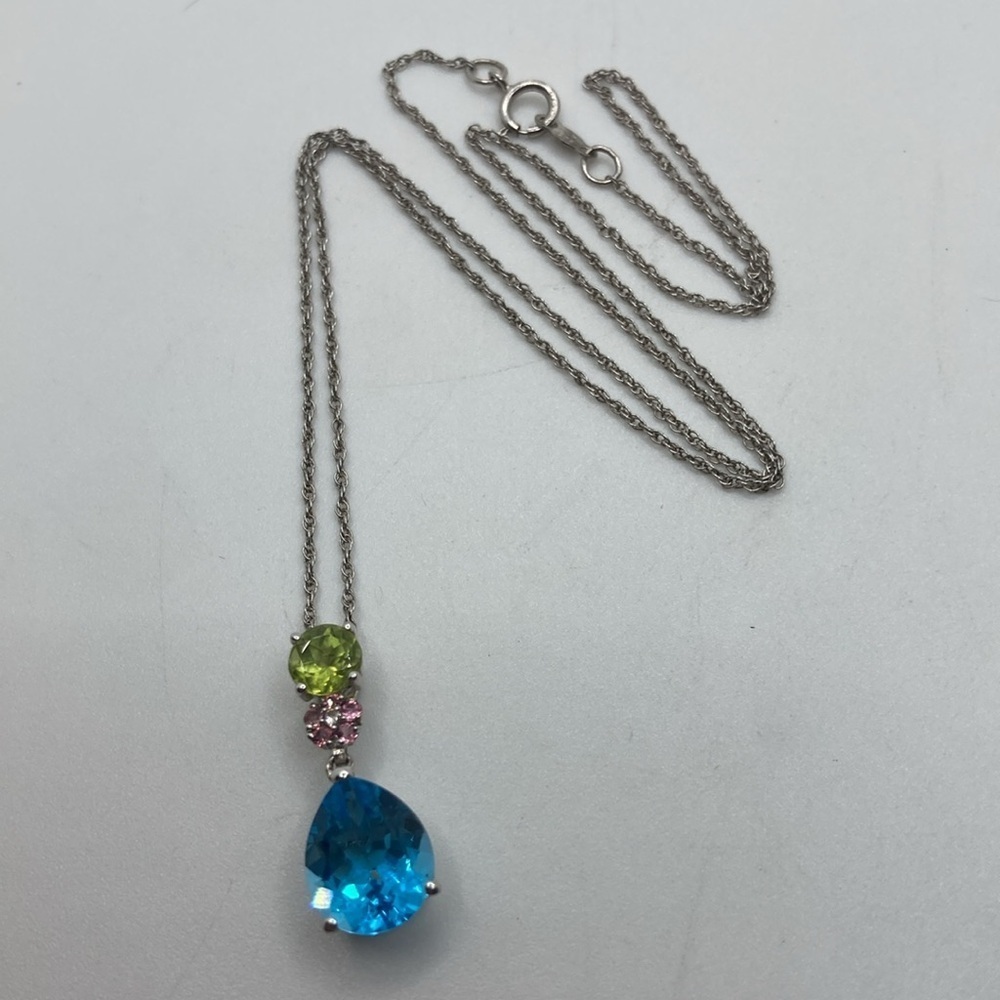 Michelle Albala Topaz Peridot Sapphire Diamond Sterling Silver Necklace 18”+.9”